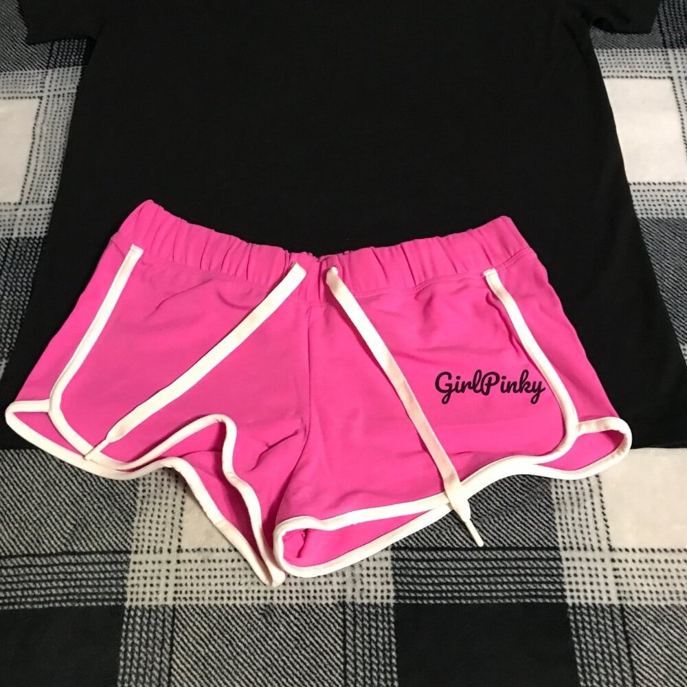 VS PINK PINK GOSSIP GLITTER COTTON MODAL MICRO SHORTS CAMPUS TEE IN SIZE LARGE - Picture 8 of 10